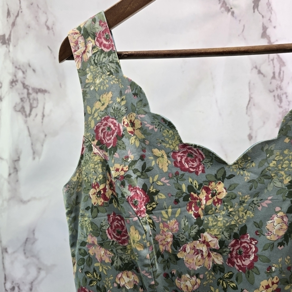 Laura Ashley Dress Womens 6 Small Floral Blue Pink Sheath Tank Scalloped Garden - Picture 2 of 14